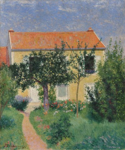 O telhado vermelho, c.1882-83 (óleo sobre tela) de Federigo Zandomeneghi