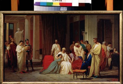 ""A leitura da sentença de morte do senador romano Publius Clodius Thrasea Paetus em 66 dC"" Pintura de Feodor Andreyevich Bronnikov (1827-1902) Museu de Arte do Estado A. Radishchev do século XIX, Saratov de Fedor Andreevich Bronnikov