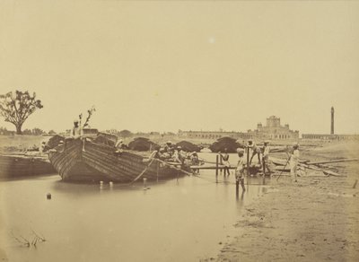 Ponte de barcos abaixo do Martinière College no rio Gomti de Felice Beato