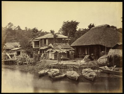 Casa de campo japonesa no riacho Yokohama de Felice Beato