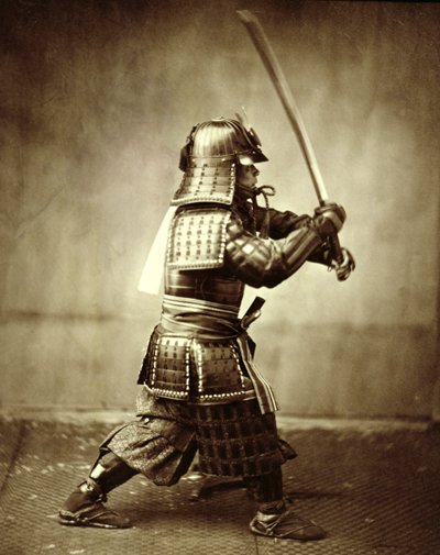 Samurai com espada levantada, c1860 de Felice Beato