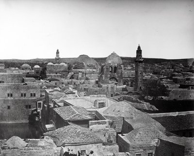 Vista da Igreja do Santo Sepulcro e Poça de Ezequias, Jerusalém, 1857 de Felice Beato
