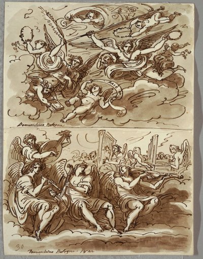 Anjos com símbolos de martírio, estudo após Domenichino de Felice Giani