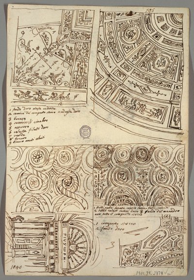 Estudos Decorativos para Tetos; Verso: Cabeça de perfil com capacete antigo de Felice Giani