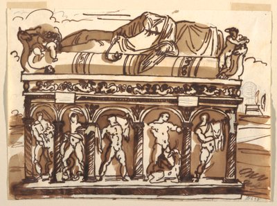Desenho, Um sarcófago romano no Museu do Vaticano, ca. 1820 de Felice Giani