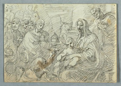 Desenho, estudo da Adoração dos Magos segundo Lodovico Carracci, 1800-1820 de Felice Giani