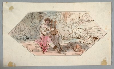 Desenho, Apolo guarda as manadas [ou rebanhos] do rei Admetus, 1780-1800 de Felice Giani