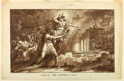 Desenho, Íris encoraja Príamo a pedir a Aquiles o corpo de Heitor, 1810-20 de Felice Giani