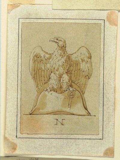 Desenho, Projeto: Águia exibida, com asas invertidas, de pé sobre um chapéu bicorne francês, ca. 1800 de Felice Giani