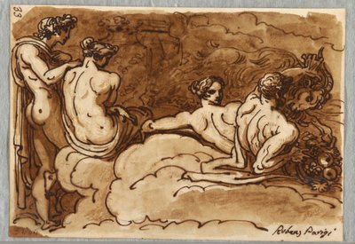 Quatro figuras com uma cabra, nas nuvens, estudo segundo Rubens de Felice Giani