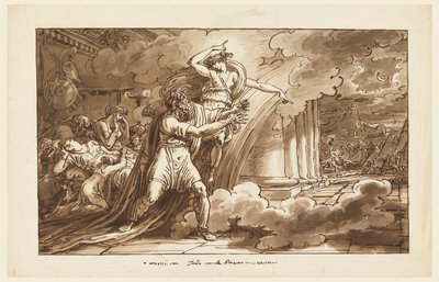 Íris encoraja Príamo a implorar o corpo de Heitor de Aquiles de Felice Giani