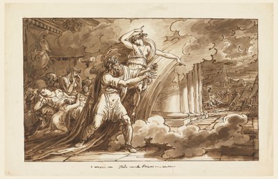 Iris incentiva Príamo a implorar o corpo de Heitor de Aquiles de Felice Giani