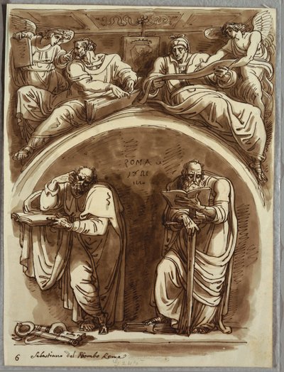 Lunette com Santos Pedro e Paulo, Mateus e o Profeta Isaías, Estudo após Sebastiano del Piombo de Felice Giani