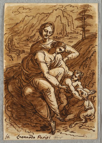 Madonna e criança com St. Anna e cordeiro, depois de Leonardo de Felice Giani