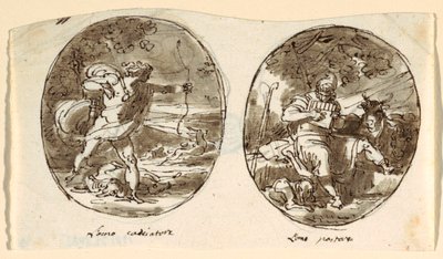 Man the Hunter, Man the Shepherd, Design para teto abobadado, Sala dei Legislatori, Palazzo Conti-Sinibaldi, Faenza de Felice Giani