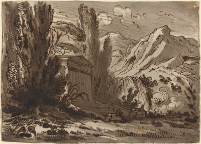 Paisagem montanhosa com templo clássico de Felice Giani