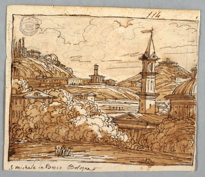 Sketchbook Page, Folio 57: Study after Michele em Bosco, Bologna; Verso, detalhes arquitetônicos de Felice Giani