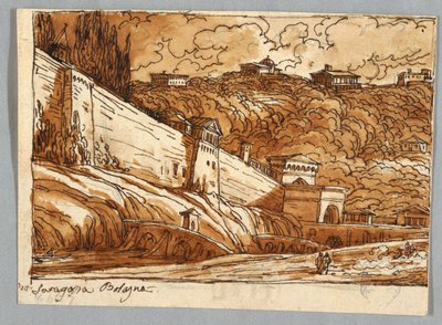 Página do Sketchbook, Folio 57: Estudo após Porta di Saragossa em Bolonha; Verso, detalhes arquitetônicos de Felice Giani