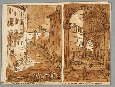 Sketchbook Page, Folio 64: Estudo após a Arquitetura e Escultura Bolognese; Verso: Desenhos Geométricos de Felice Giani