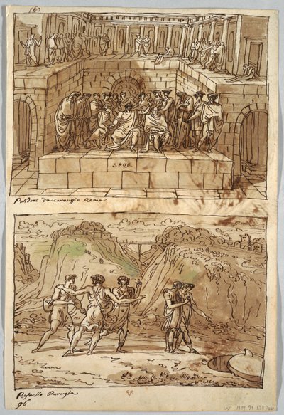 Sketchbook Page, Folio 98: Two Paintings after Caravaggio and Raphael; Verso: Águia e Boi de Felice Giani