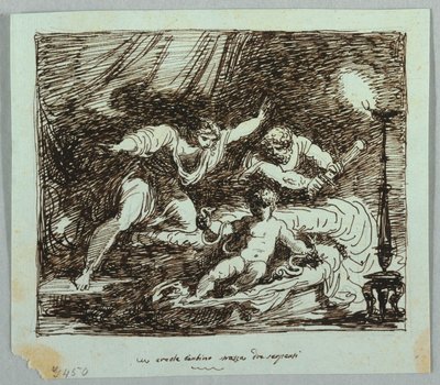 O infante Hércules estrangulando a serpente de Felice Giani