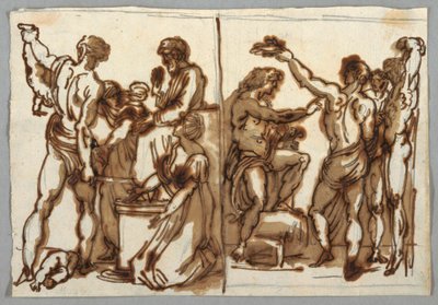 O julgamento de Salomão; O esfolamento de Marsyas de Felice Giani