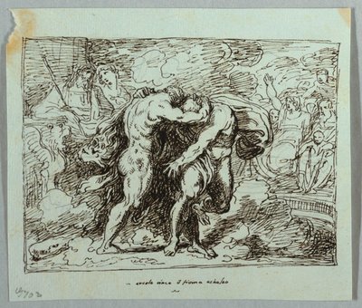 A luta entre Hércules e o deus do rio Achelous de Felice Giani