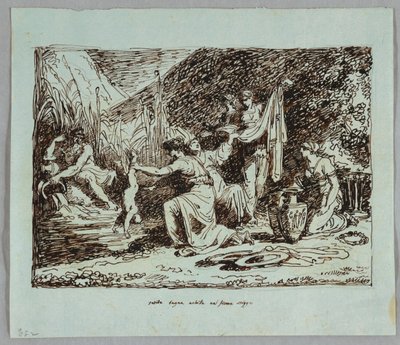 Tétis mergulha Aquiles no rio Estige de Felice Giani