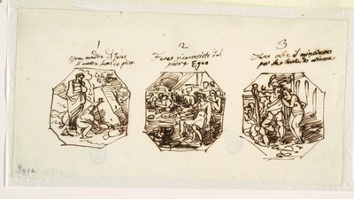 Três esboços de temas de Teseu, para a Sala di Teseo, Palazzo Gaddi, Forli de Felice Giani