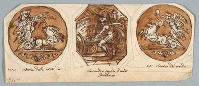 Duas pinturas circulares e octogonais para teto: feitos de Alexandre, o Grande de Felice Giani