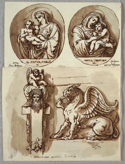 Dois Desenhos da Madona e do Menino em Ovais, Estudos após Giambologna e Alfonzo da Ferrero; Herm e Quimera, após Antique de Felice Giani