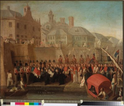 Visita ao porto franco de Génova por H.S. Papa Pio VII, c.1818 (óleo sobre tela) de Felice Guascone
