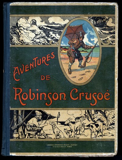 Capa do livro Robinson Crusoe: Ilustração de Felician MYRBACH MYRBACH RHEINFELD (1853-1940) Para o Livro de Daniel Defoe (De foe) Robinson Crusoe.Bibliotheque de la Jeunesse et de l