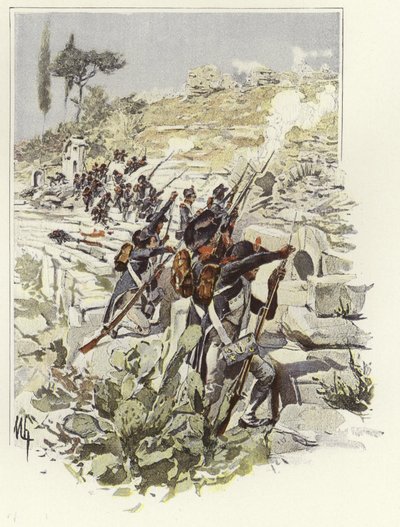 Soldados entre as ruínas de Nicopolis de Felicien baron de Myrbach-Rheinfeld