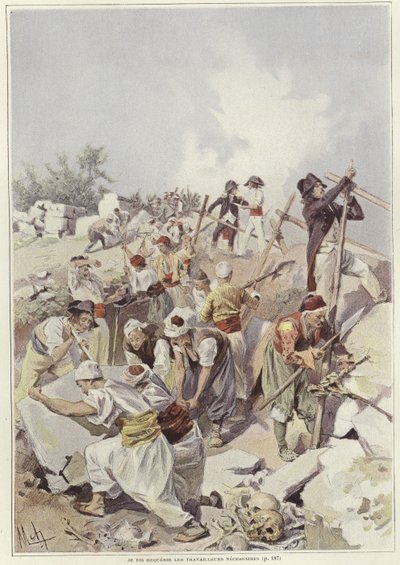 Soldados e civis construindo uma barricada de Felicien baron de Myrbach-Rheinfeld