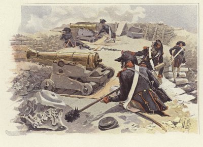 Soldados assumindo suas posições entre as ruínas de Nicopolis de Felicien baron de Myrbach-Rheinfeld