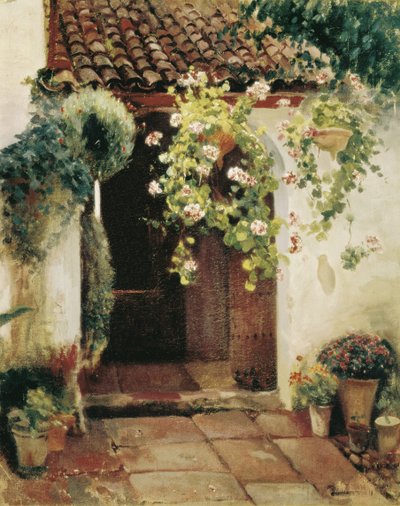 Hall de entrada com Gerânios (óleo sobre tela) de Felipe Abarzuza y Rodriguez de Arias