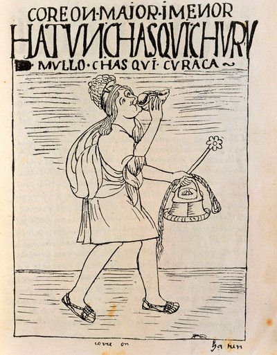 Um chasqui, mensageiro real inca (Desenho a tinta de Felipe Huaman Poma de Ayala