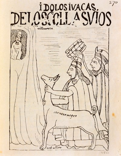 Inca oferecendo lhama aos ídolos (gravura de Felipe Huaman Poma de Ayala