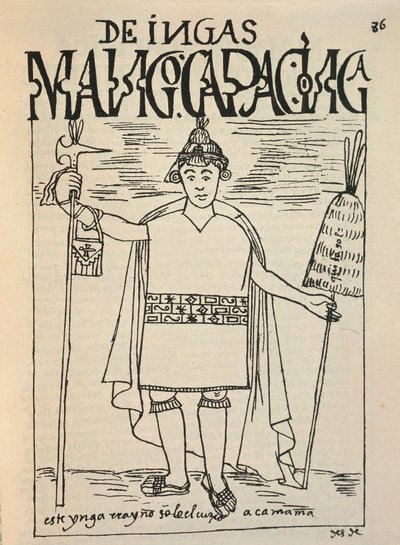 Representação de Manco Capac, o lendário Incan fundador do Reino de Cusco e uma figura da mitologia Inca (Desenho a tinta de Felipe Huaman Poma de Ayala