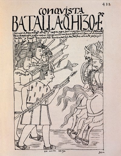 A conquista de Cuzco pelos conquistadores espanhóis em 1533 (Desenho a tinta de Felipe Huaman Poma de Ayala