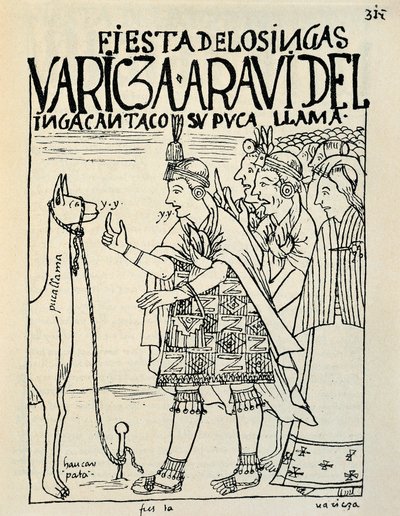 O sacrifício de um lama por ocasião de um rito inca ( Desenho com tinta, c.1587) de Felipe Huaman Poma de Ayala