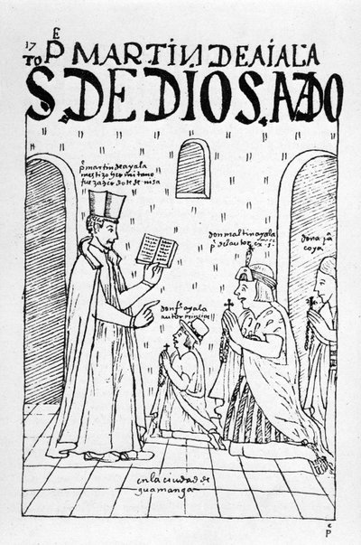 Xilogravura de &39;The First New Chronicle e Good Government&39;, c.1560 de Felipe Huaman Poma de Ayala