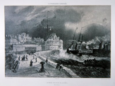 O Jetty at Le Havre, do 1º volume de "La Normandie Illustree", gravado por Charpentier, publicado em Nantes 1852 (litho) de Felix (after) Benoist
