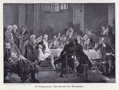 O Banquete dos Girondins (gravura) de Felix (after) Philippoteaux