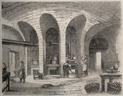 Paris - Prison de la petite Roquette (prisão para mulheres e adolescentes) - Les Cuisines - Gravação por Felix Thorigny - em Le Monde Illustre a partir de julho de 1865 de Felix (after) Thorigny