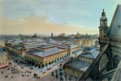 Vista, de, les, Halles, em, paris, levado, de, são, Eustache, superior, galeria, c. 1870-80 de Felix Benoist