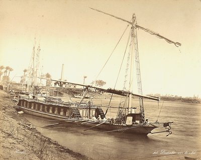 Barco egípcio no Nilo, no Egipto de Félix Bonfils
