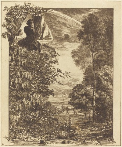 Uma paisagem de arco-íris com duas mulheres vendo de cima de Felix Bracquemond