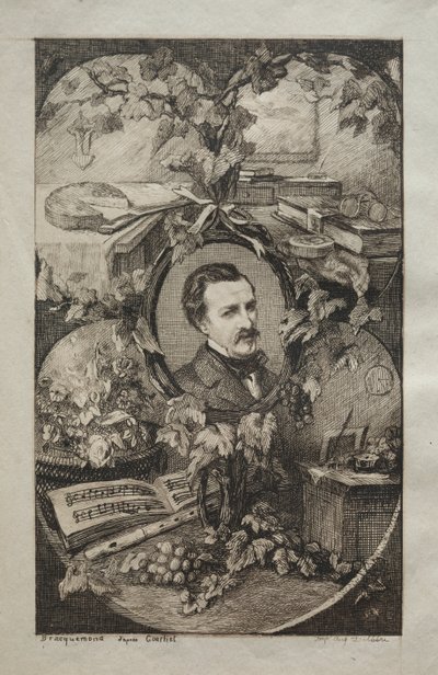 Frontispício para Novas Obras de Champfleury, Os Amigos da Natureza: Portrait of Champfleury, 1859. de Felix Bracquemond